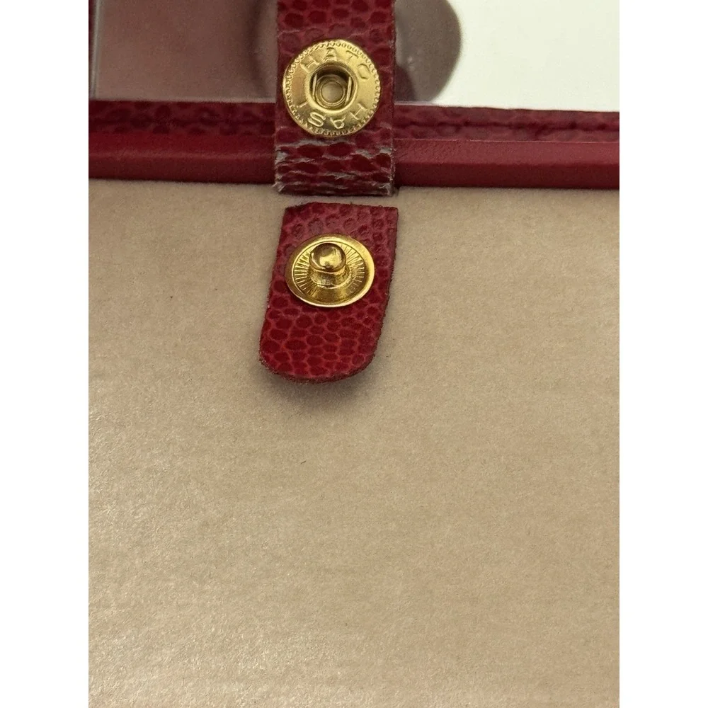 Wolf Designs Red Vintage Pebble Leather Folded Travel Jewelry Box